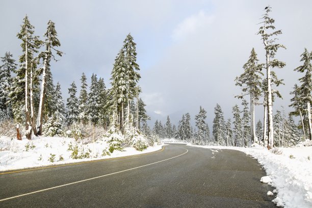 冬季的贝克山公路，美国华盛顿州图片下载
