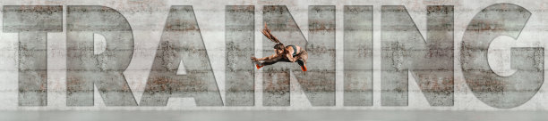 运动的黑发穿着运动服和马尾辫跳高。背景是灰色的墙。对图片进行大写训练。图片下载