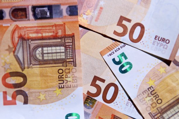很多50欧元的钞票。图片下载