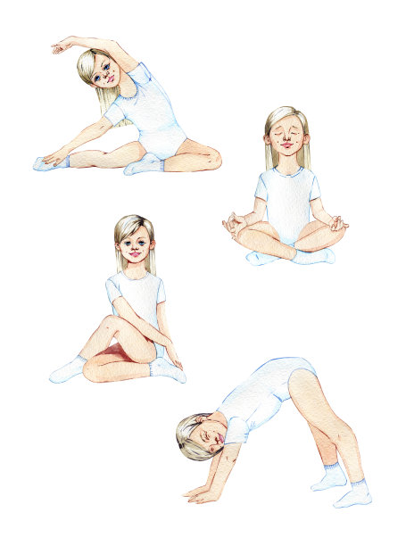 女孩做瑜伽。四元素的集合图片下载