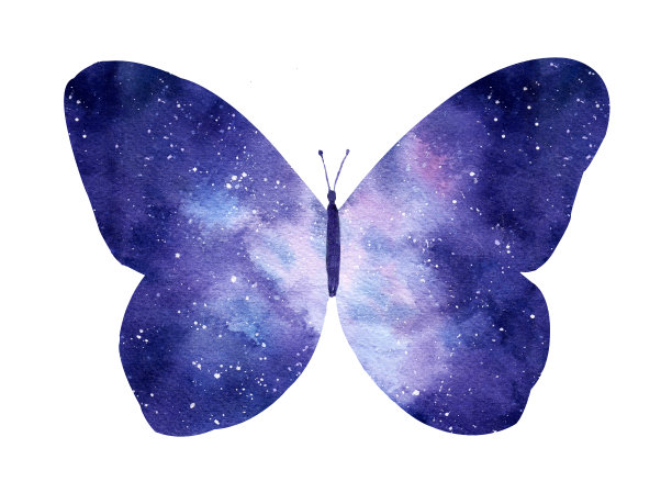 水彩银河蝴蝶孤立在白色的背景。图片下载