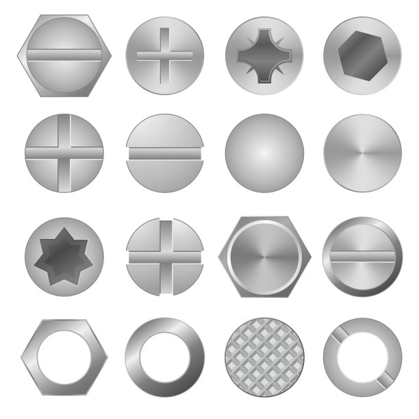 逼真的3d详细的金属螺丝和头设置。向量图片下载
