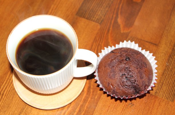 咖啡杯和巧克力松饼图片下载