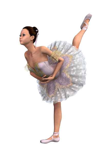 3D渲染复古芭蕾舞女演员在白色图片下载