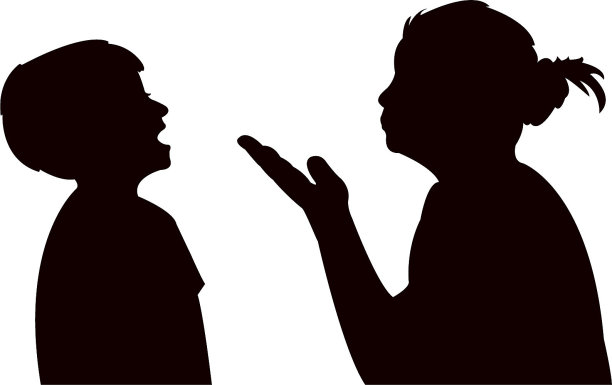 母亲和儿子说话，剪影向量图片下载