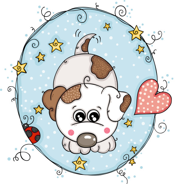 圆形的蓝色背景与白色的狗图片下载