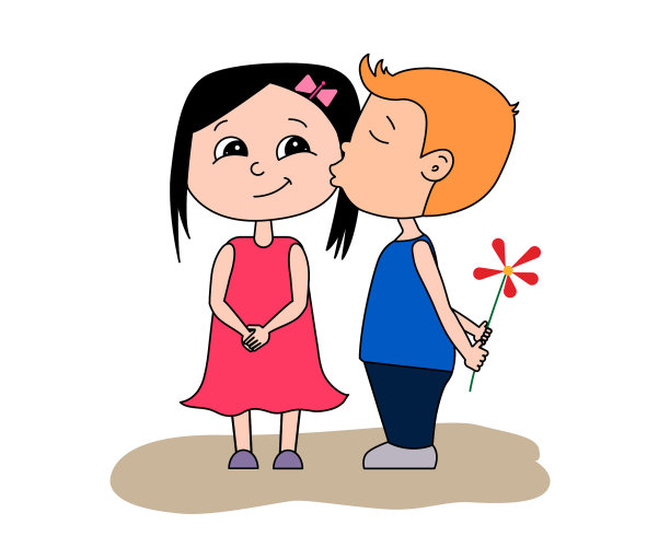 情人节。男孩和女孩接吻图片下载