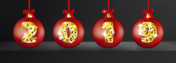 2019年金色数字的现实3d矢量圣诞球图片下载