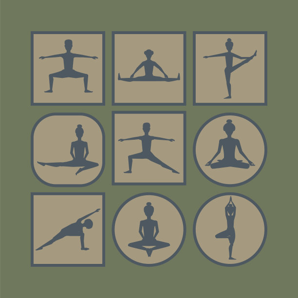 瑜伽姿势图标设置。素材图片