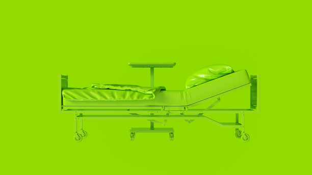 绿色医院病床和床头柜图片下载