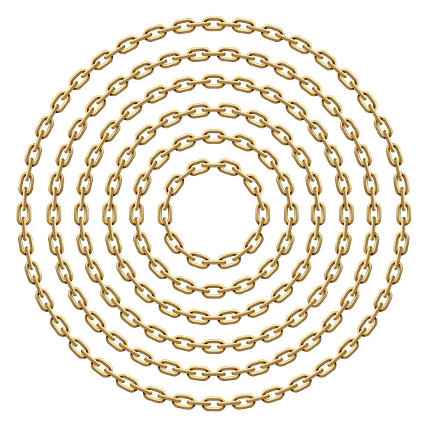 一套由金链子制成的圆形框架。矢量模板插图。图片下载