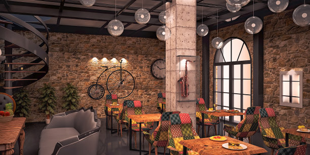 咖啡厅，餐厅，酒吧设计由3d软件渲染图片下载