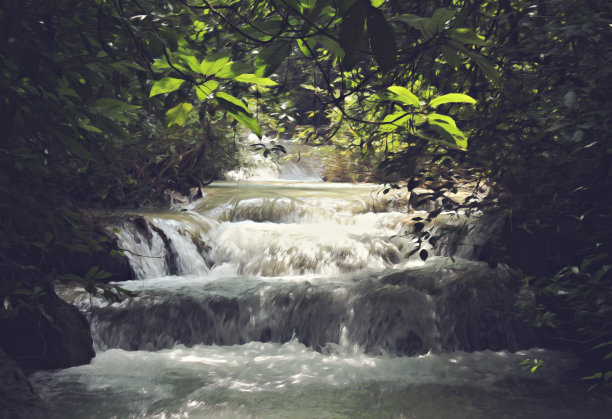 抽象彩色瀑布水彩插画背景画。图片下载