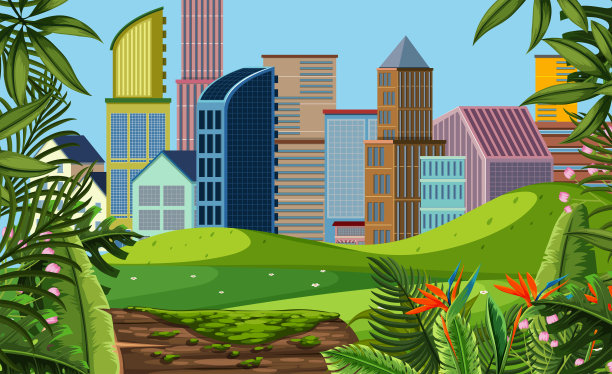 从公园看现代城市图片下载