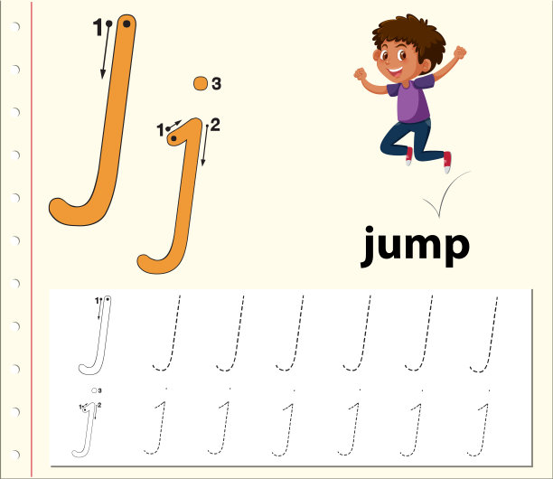 字母J追踪字母表工作表图片下载