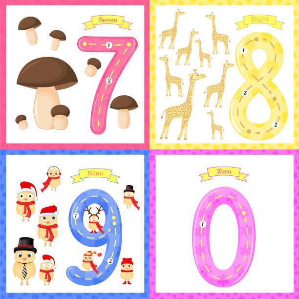 设置儿童抽认卡号码跟踪学习计数和书写。学习数字0-10图片下载