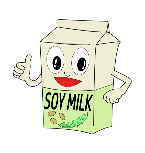 豆奶盒的矢量。卡通的脸和大拇指向上。用大豆和种子设计。图片下载