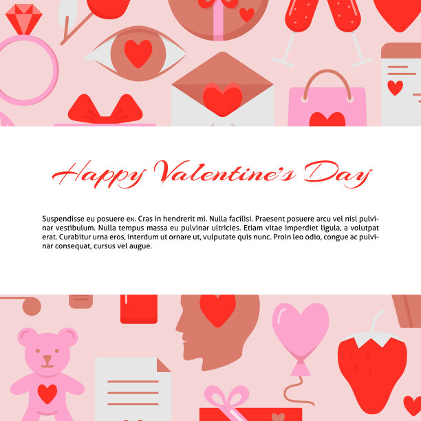 情人节概念横幅与爱情图标在平的风格图片下载