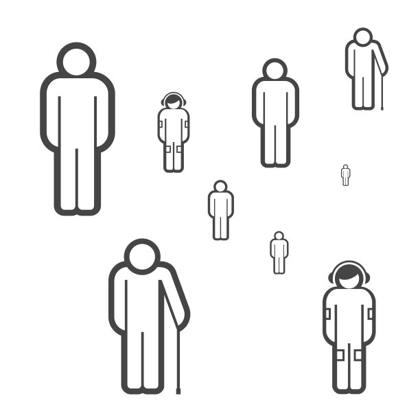 不同年龄的人矢量图标。社会的概念。由简单线条图标组成的一组人图片下载
