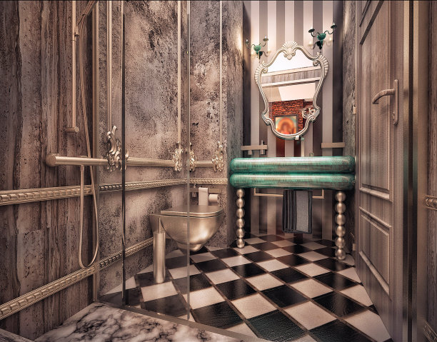 豪华酒店客房浴室设计-酒店房间渲染3d软件图片下载