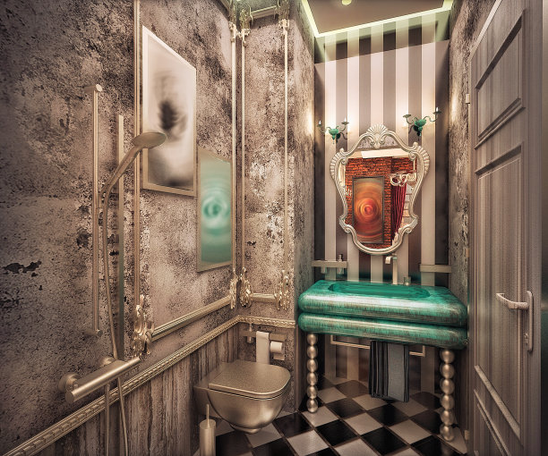 豪华酒店客房浴室设计-酒店房间渲染3d软件图片下载