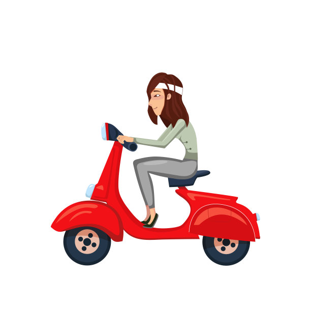 亚洲速递食品服务。女孩骑摩托车。交付的概念。矢量卡通人物插图在传统服装。图片下载