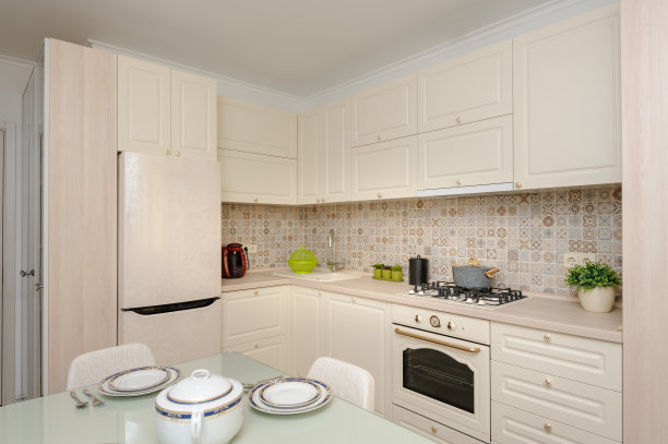 现代的米色厨房和餐厅图片下载