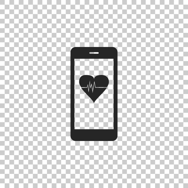 智能手机与心率监测功能图标隔离在透明的背景。平面设计。矢量图图片下载