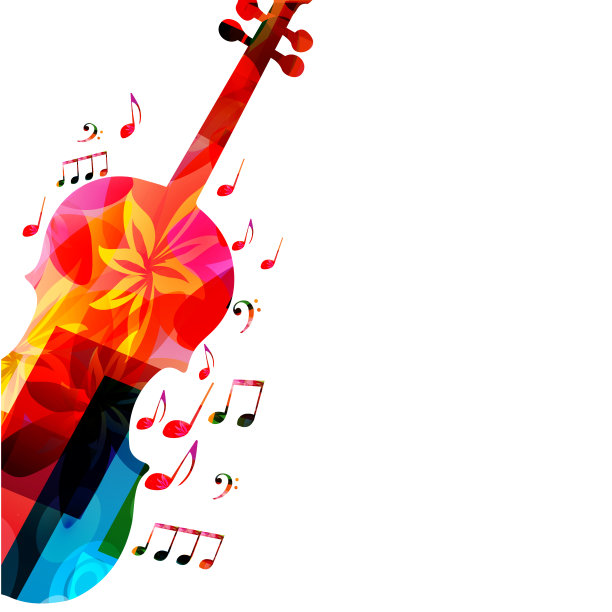 彩色的大提琴与音乐的音符图片下载