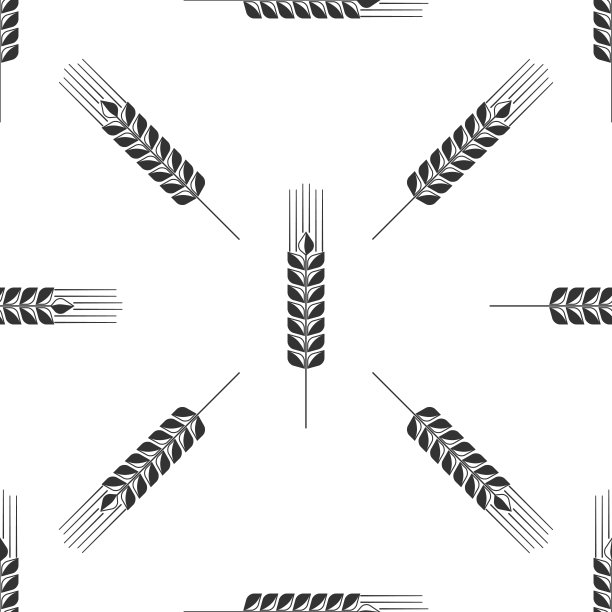 谷物图标设置大米，小麦，玉米，燕麦，黑麦，大麦图标无缝模式上的白色背景。小麦穗是面包的象征。农业小麦的象征。平面设计。矢量图图片下载