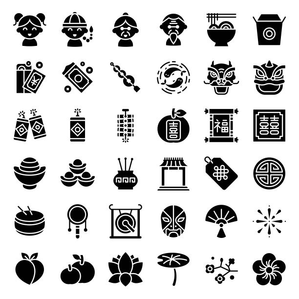 中国农历新年图标与中国字母福和喜，意味着幸运和双喜。了图标图片下载