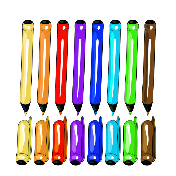 带帽的文具毡头笔。矢量插图图片下载