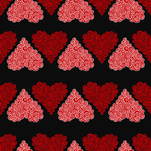 无缝卷曲，漩涡心形图案的情人节装饰图片下载