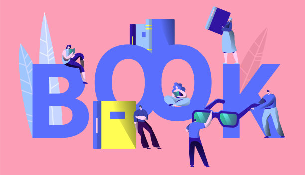 学生阅读书籍学习概念排版横幅。人物学习百科全书在书店。知识大学动机海报模板平面卡通矢量插图图片下载