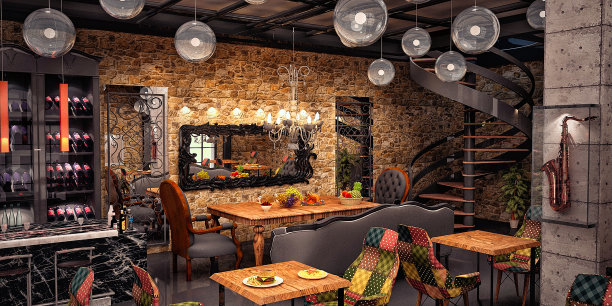 咖啡厅，餐厅，酒吧设计由3d软件渲染图片下载