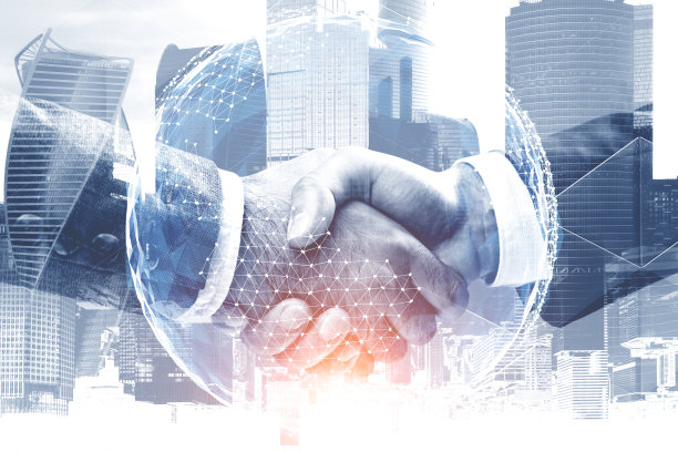 在现代城市握手，星球图片下载