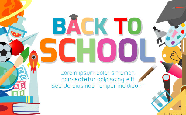 回到学校横幅背景。欢迎回到学校，儿童读物，可爱的学校孩子。教育理念，广告宣传册模板，您的文字，矢量插图图片下载