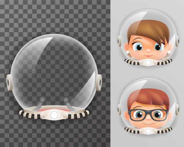 复古宇航员头盔逼真的3d宇航员宇航员男孩女孩坦塔马马雷斯卡透明类设计矢量插图图片下载