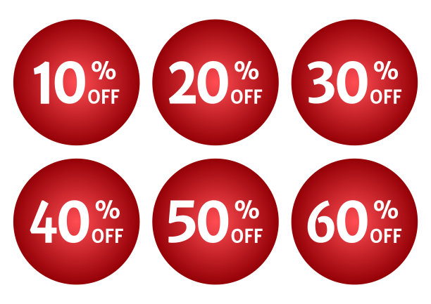 红色的广告标签，有不同的折扣优惠。矢量图图片下载