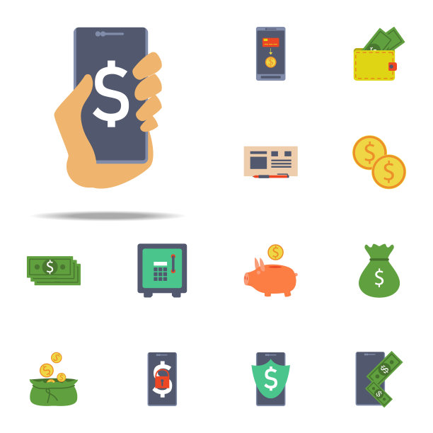 手机在线银行彩色图标。用于Web和Mobile的银行图标通用集图片下载