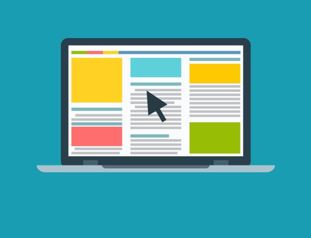 支付每点击平面插图与笔记本电脑和指针。图片下载