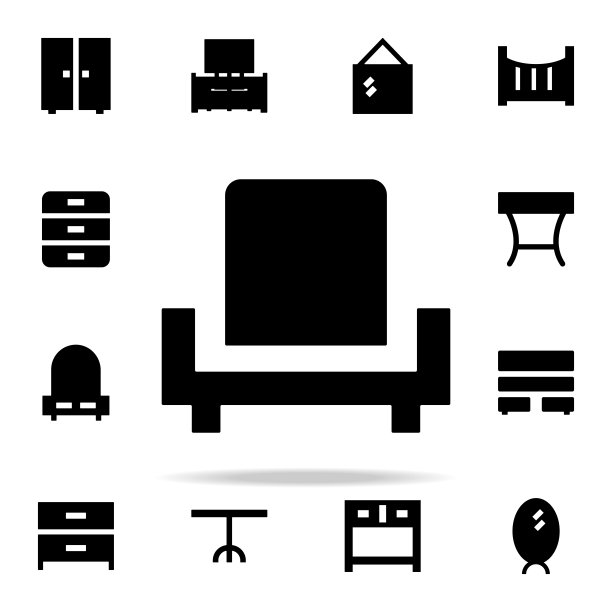 扶手椅字形图标。家具图标普遍设置为网络和移动图片下载