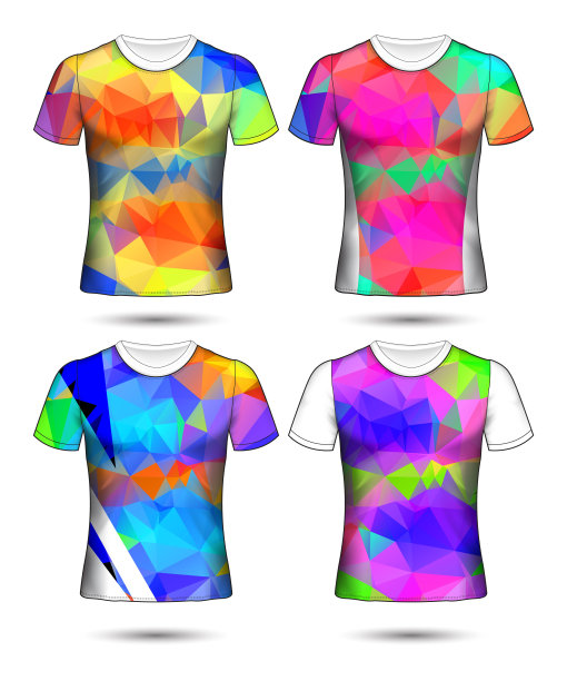 t恤模板抽象几何集合不同颜色多边形马赛克图片下载