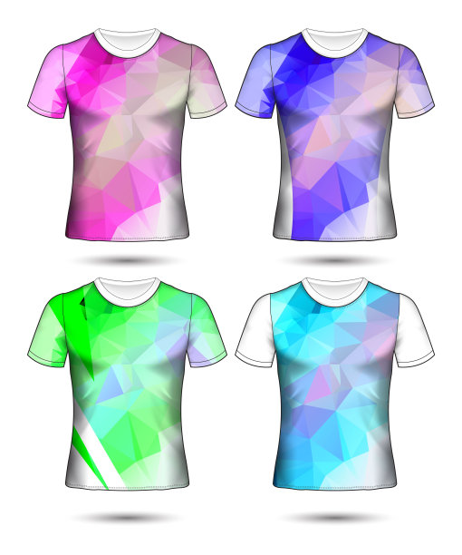 t恤模板抽象几何集合不同颜色多边形马赛克图片下载