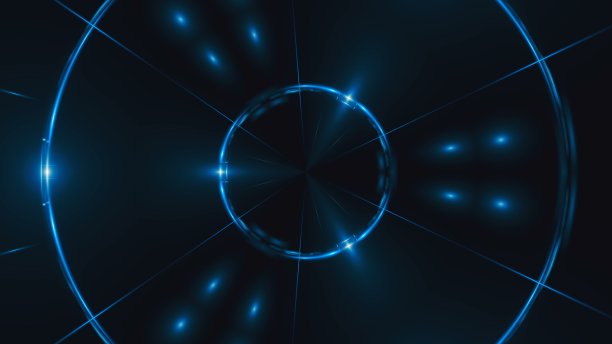 抽象蓝色分形灯光与霓虹灯效果，3d渲染背景，计算机生成背景图片下载