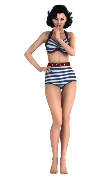 3D渲染复古海报女郎在白色图片下载