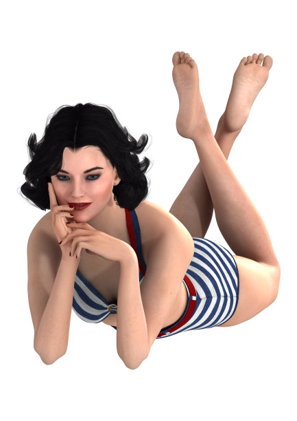 3D渲染复古海报女郎在白色图片下载