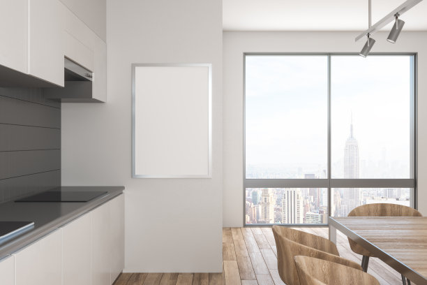 现代厨房内部与广告牌图片下载