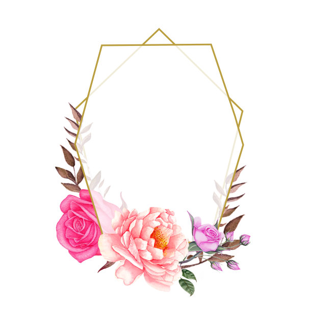玫瑰，叶子，婚礼水彩花环，花束，框架花，花卉安排装饰，手绘，孤立在白色背景图片下载