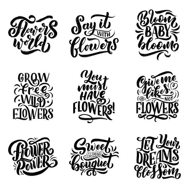 刻有关于花的名言，用矢量制作的插图。明信片，邀请和t恤设计与手绘作品。图片下载